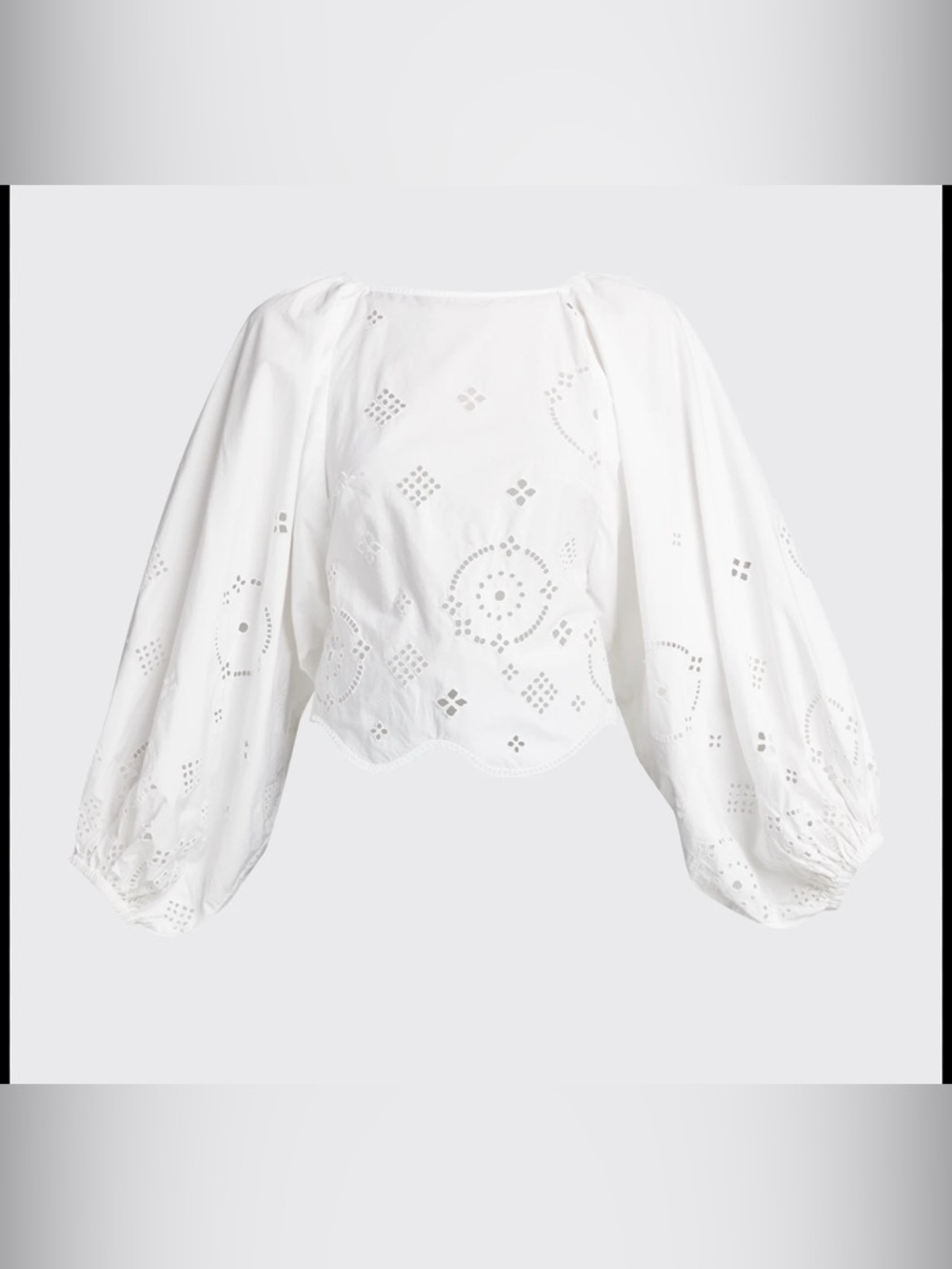 Ganni White Eyelet Puff-Sleeve Blouse - Women Tops